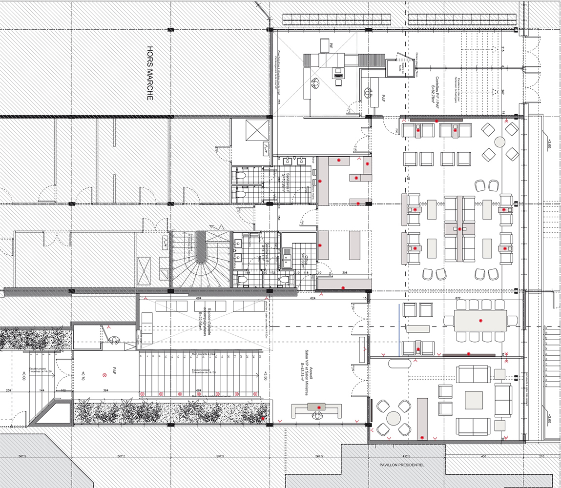 Plan d'aménagement des salons VIP de l'aéroport international de Libreville.